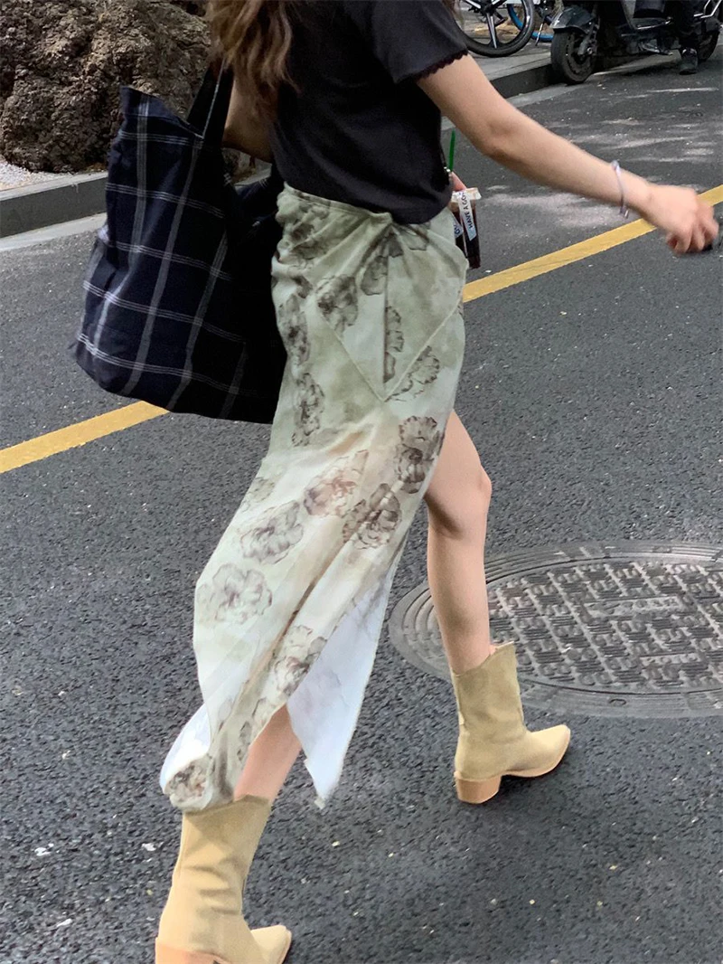 MEXZT Y2K 2000S Asymmetric Mini Skirt Women Harajuku Floral Print Hip Wrap Skirts Summer Korean Aesthetic Slim A Line Skirt New