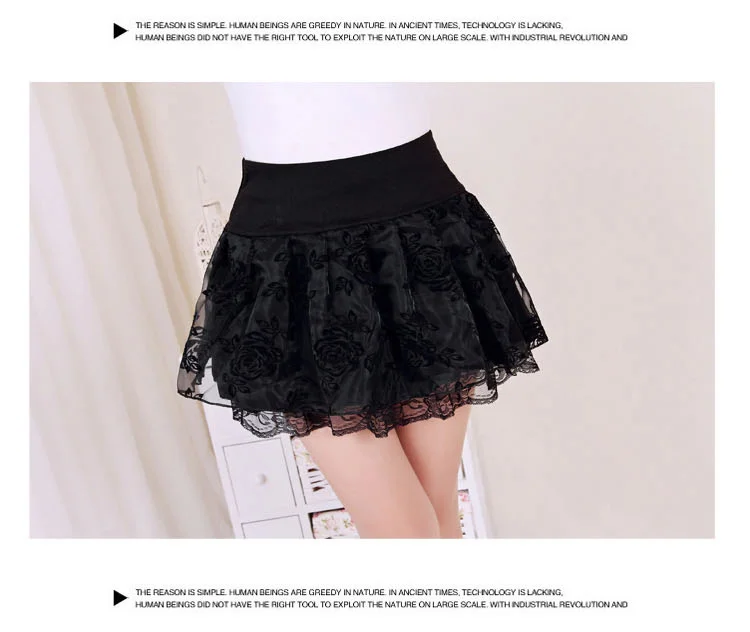 Zuolunouba Summer Slim Preppy Skirt Women Flower Bow Mini Tutu Style Elasticity Lace Skirts Shorts Lady High Waist Student