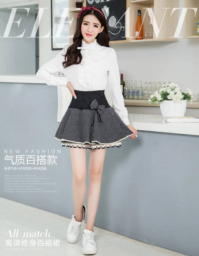 Zuolunouba Summer Slim Preppy Skirt Women Flower Bow Mini Tutu Style Elasticity Lace Skirts Shorts Lady High Waist Student