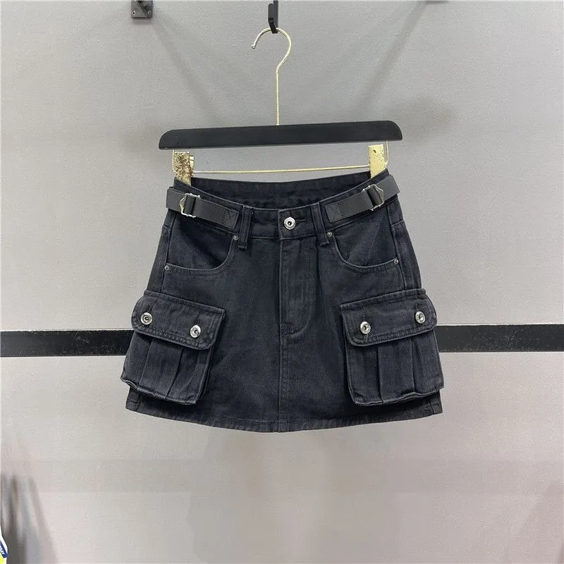Neploe Vintage Army Green Denim Skirt for Women 2026 Summer New Bodycon A-line Skirts Y2k High Waist Pocket Faldas Mujer