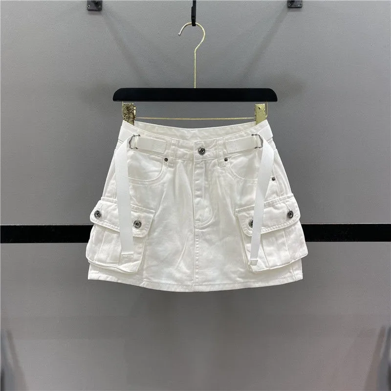 Neploe Vintage Army Green Denim Skirt for Women 2026 Summer New Bodycon A-line Skirts Y2k High Waist Pocket Faldas Mujer