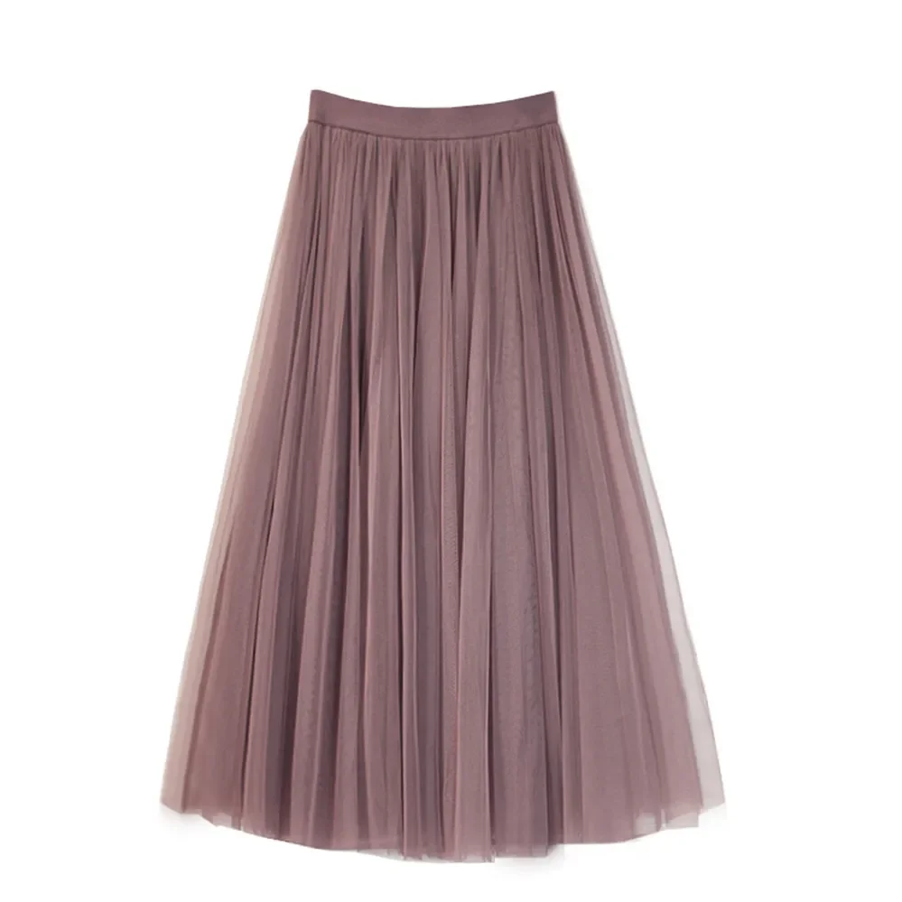 Vintage Tulle Skirt Women Streetwear Elastic High Waist Mesh Pleated Skirts Summer Elegant Korean A Line Office Ladies Skirt New