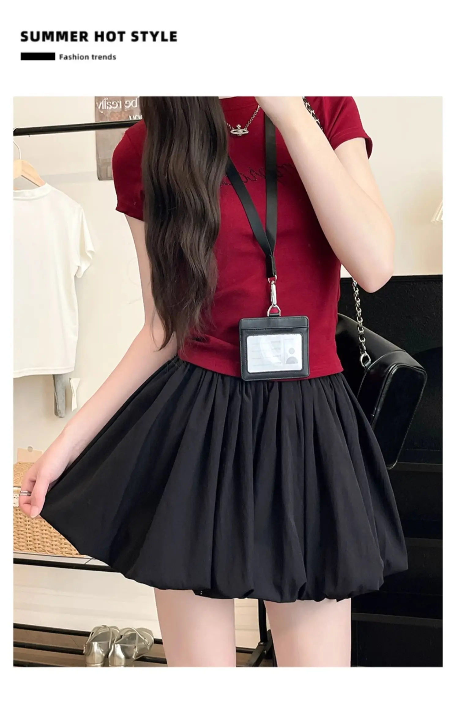 Women's Mini Skirt High Waist A-Line Slimming Summer Skirt with Built-in Shorts for Petite, Pleated Puff Hem Pink