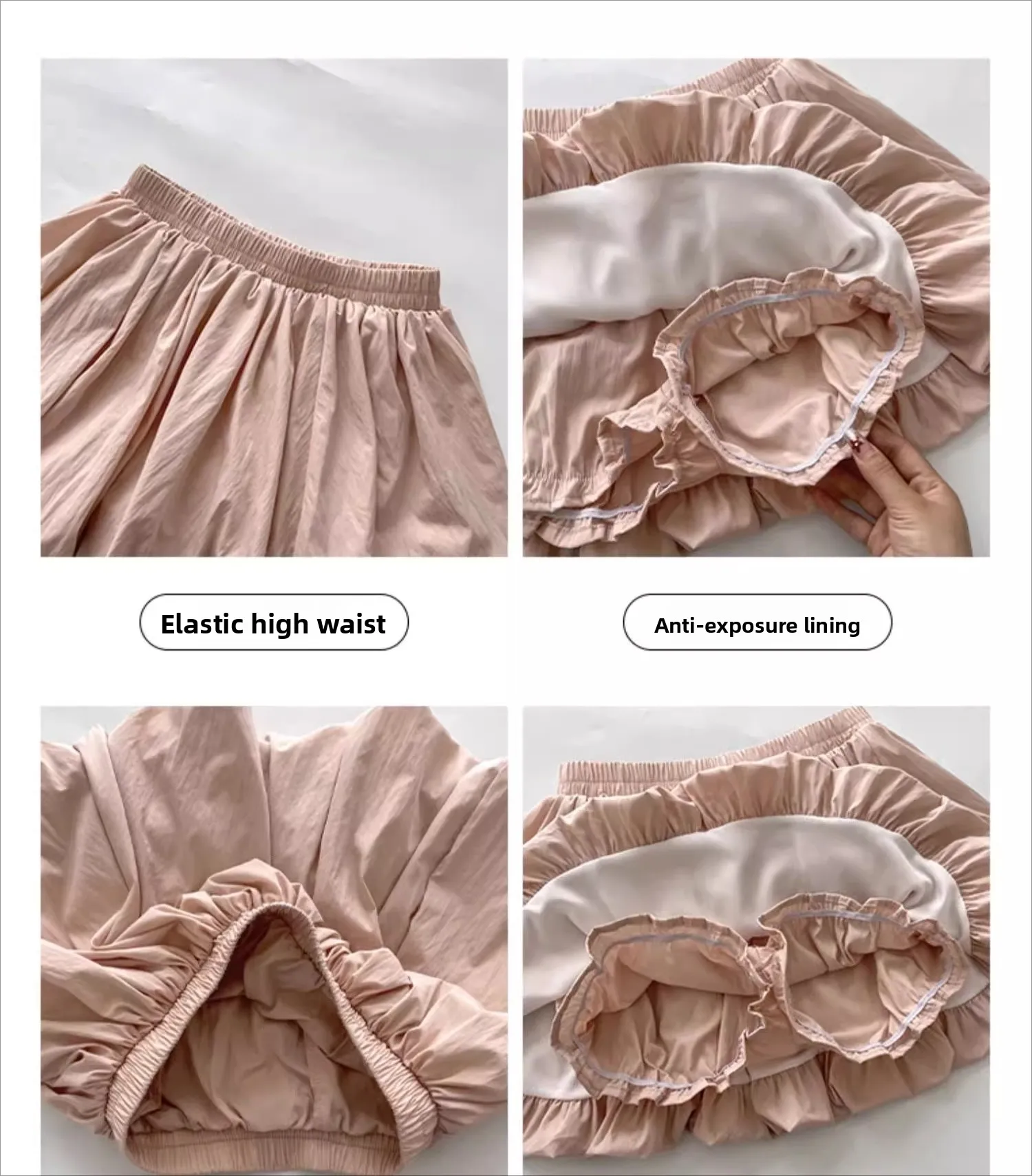 Women's Mini Skirt High Waist A-Line Slimming Summer Skirt with Built-in Shorts for Petite, Pleated Puff Hem Pink