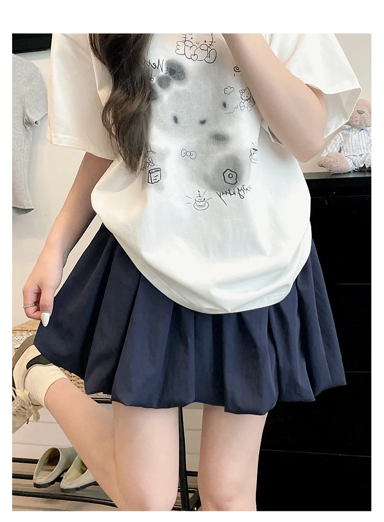 Women's Mini Skirt High Waist A-Line Slimming Summer Skirt with Built-in Shorts for Petite, Pleated Puff Hem Pink