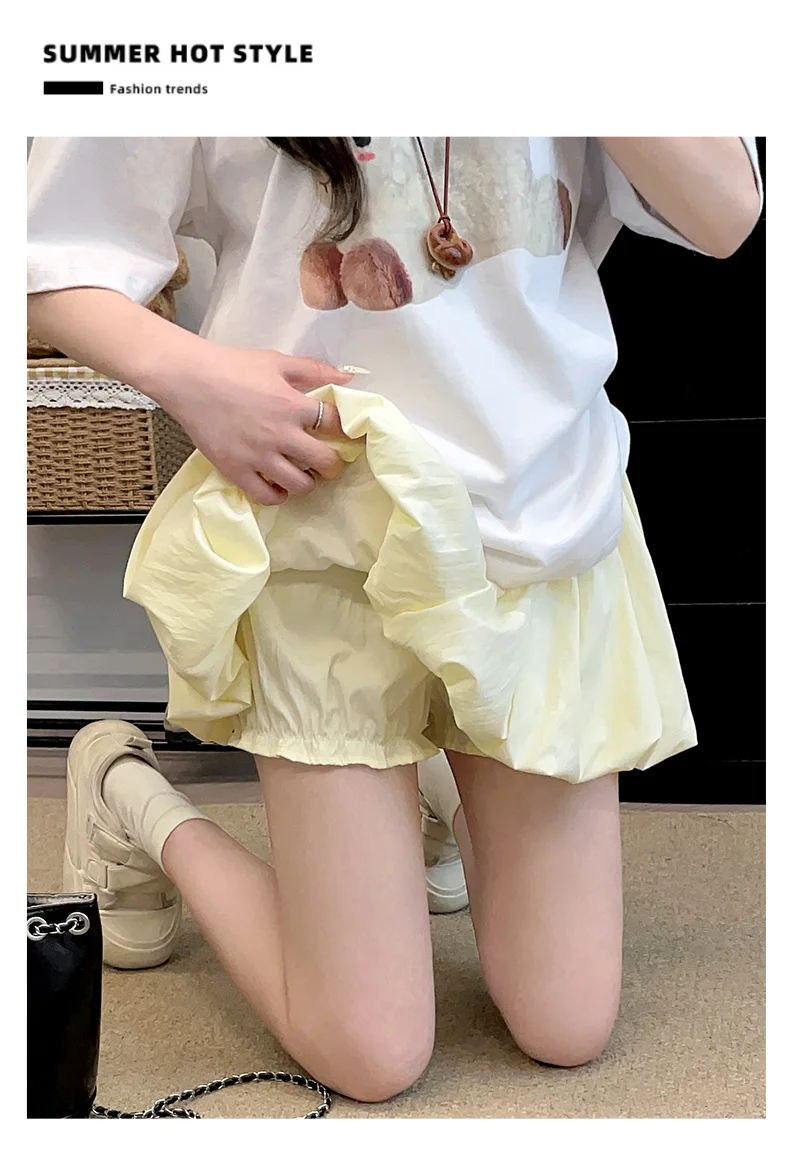 Women's Mini Skirt High Waist A-Line Slimming Summer Skirt with Built-in Shorts for Petite, Pleated Puff Hem Pink