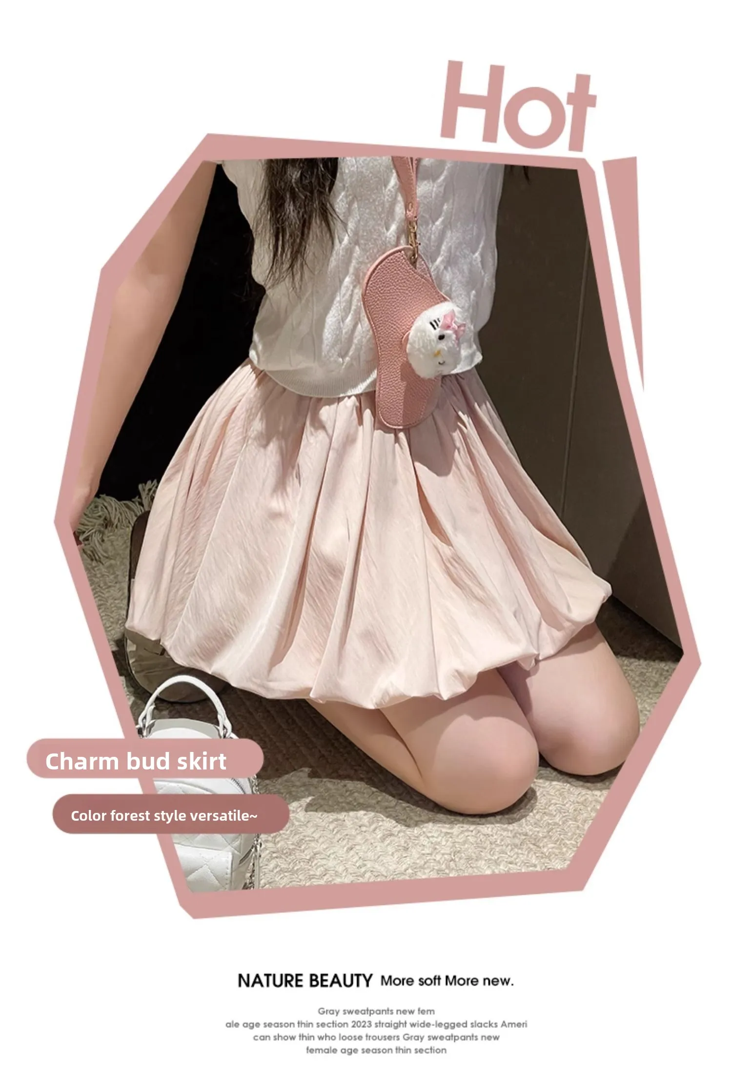 Women's Mini Skirt High Waist A-Line Slimming Summer Skirt with Built-in Shorts for Petite, Pleated Puff Hem Pink