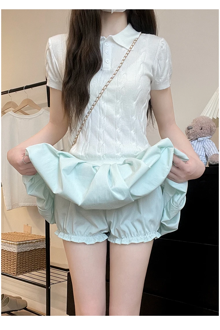 Women's Mini Skirt High Waist A-Line Slimming Summer Skirt with Built-in Shorts for Petite, Pleated Puff Hem Pink