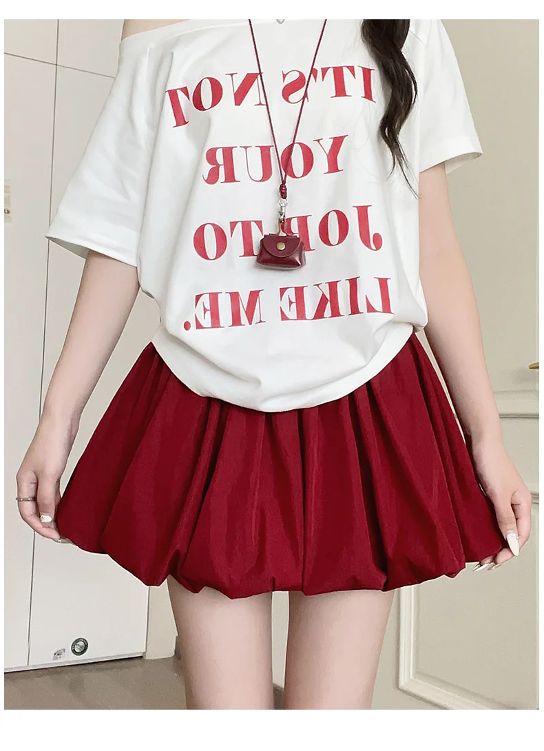 Women's Mini Skirt High Waist A-Line Slimming Summer Skirt with Built-in Shorts for Petite, Pleated Puff Hem Pink