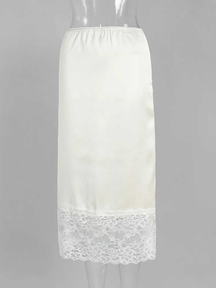 Tossy White Casual Lace Long Skirt For Women Slim High Waist Patchwork Elegant Commute Clothes Summer 2025 Female Maxi Skirt New