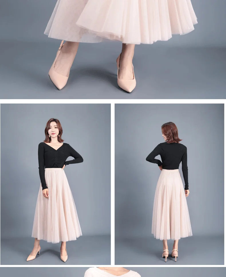 Jielur Skirts Womens Autumn 3 Layers Princess Tulle Mesh Pleated Skirt Saia Female Jupe Summer Tutu Skirts Faldas Mujer Moda