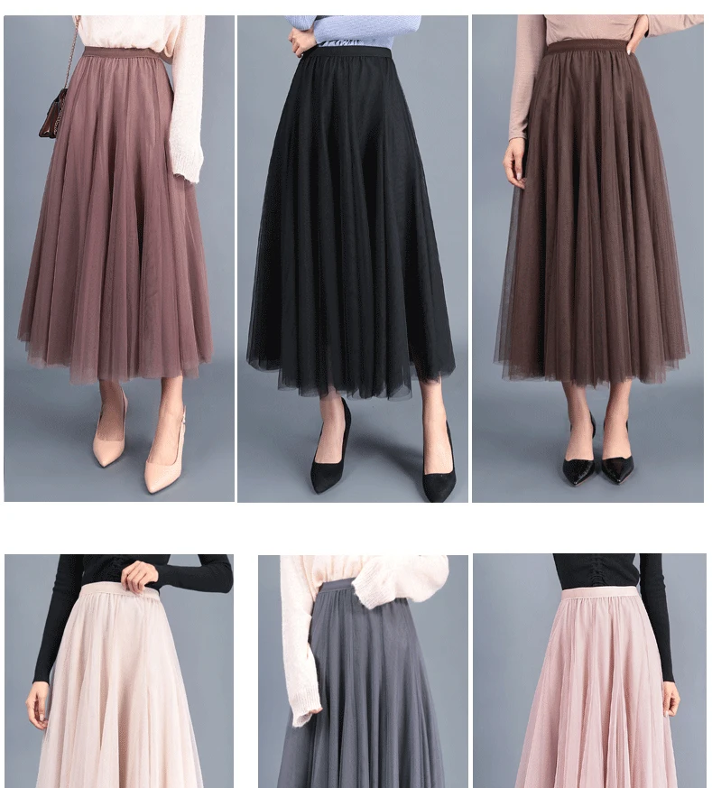 Jielur Skirts Womens Autumn 3 Layers Princess Tulle Mesh Pleated Skirt Saia Female Jupe Summer Tutu Skirts Faldas Mujer Moda