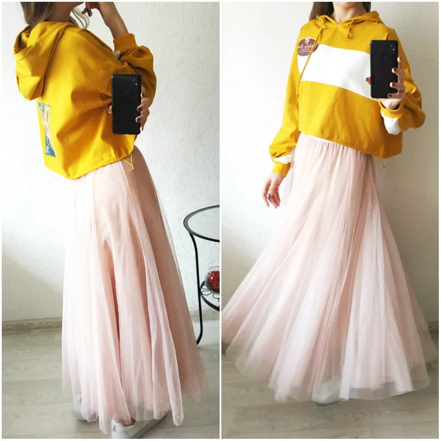 Jielur Skirts Womens Autumn 3 Layers Princess Tulle Mesh Pleated Skirt Saia Female Jupe Summer Tutu Skirts Faldas Mujer Moda