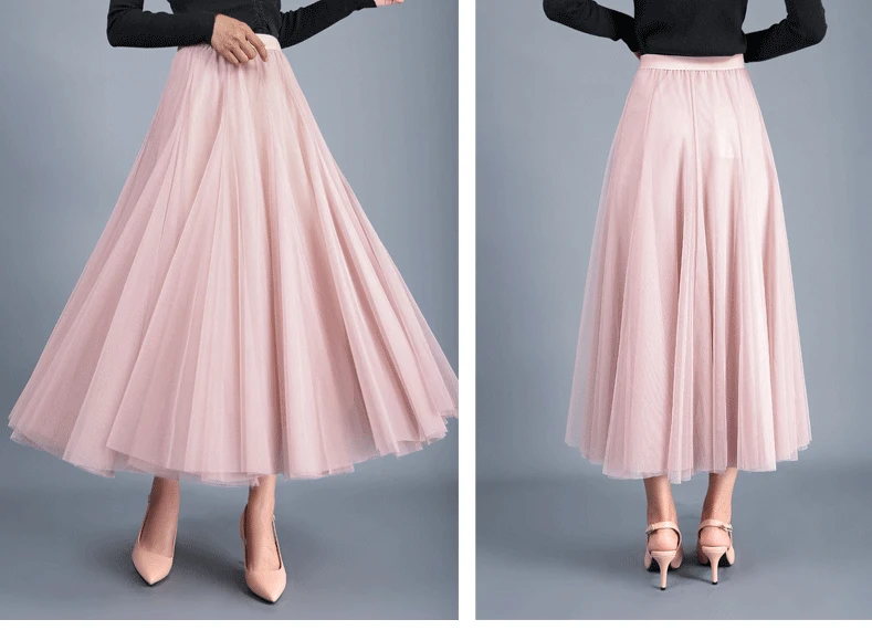 Jielur Skirts Womens Autumn 3 Layers Princess Tulle Mesh Pleated Skirt Saia Female Jupe Summer Tutu Skirts Faldas Mujer Moda