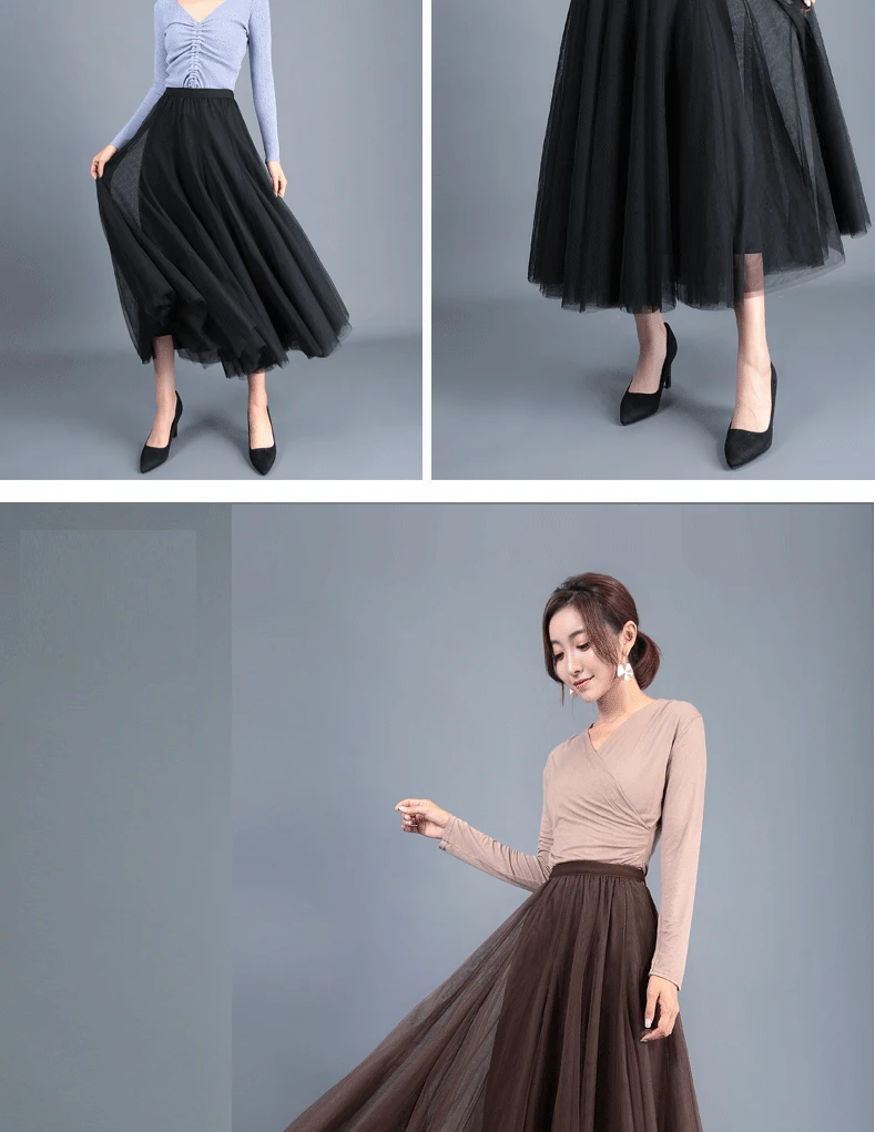 Jielur Skirts Womens Autumn 3 Layers Princess Tulle Mesh Pleated Skirt Saia Female Jupe Summer Tutu Skirts Faldas Mujer Moda
