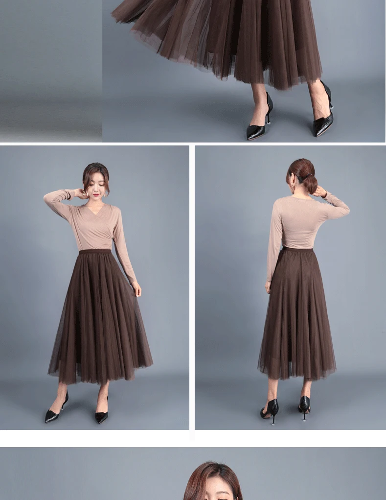 Jielur Skirts Womens Autumn 3 Layers Princess Tulle Mesh Pleated Skirt Saia Female Jupe Summer Tutu Skirts Faldas Mujer Moda