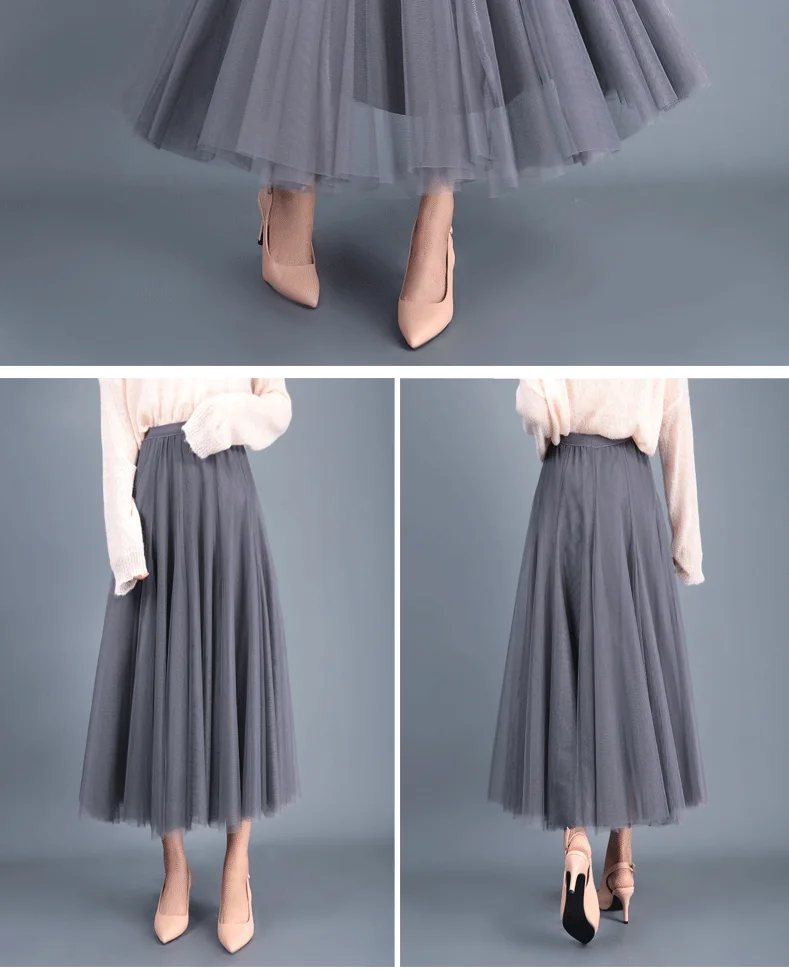 Jielur Skirts Womens Autumn 3 Layers Princess Tulle Mesh Pleated Skirt Saia Female Jupe Summer Tutu Skirts Faldas Mujer Moda