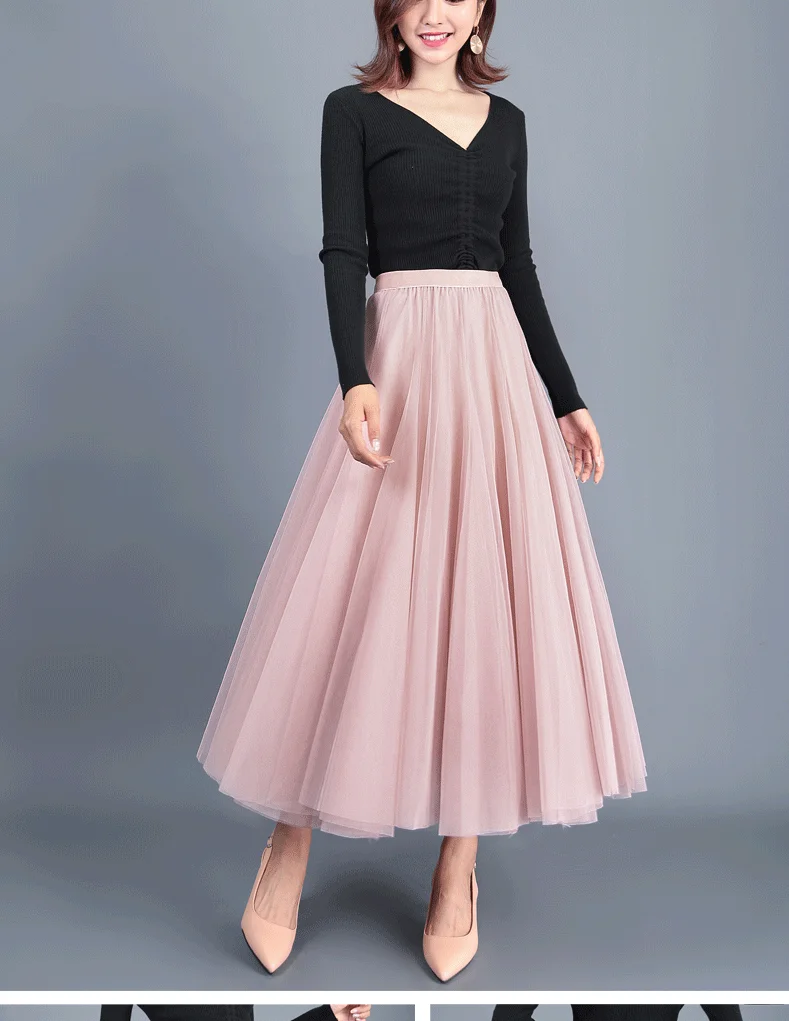 Jielur Skirts Womens Autumn 3 Layers Princess Tulle Mesh Pleated Skirt Saia Female Jupe Summer Tutu Skirts Faldas Mujer Moda