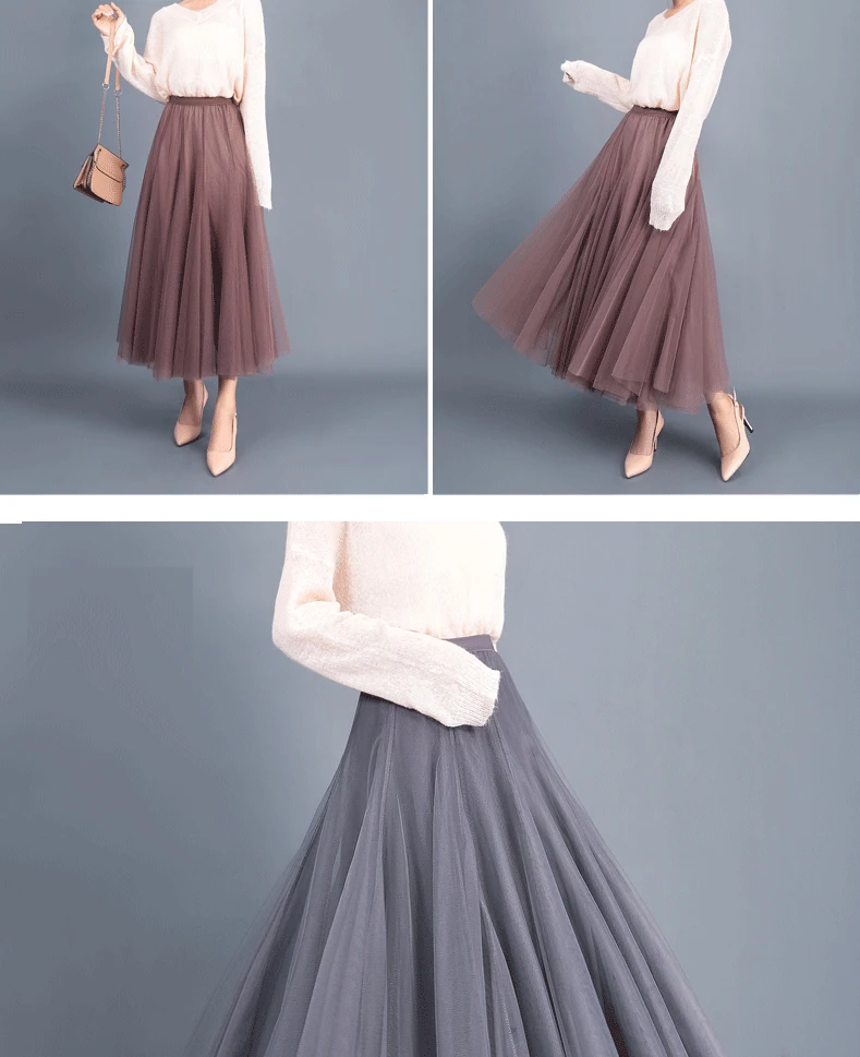 Jielur Skirts Womens Autumn 3 Layers Princess Tulle Mesh Pleated Skirt Saia Female Jupe Summer Tutu Skirts Faldas Mujer Moda