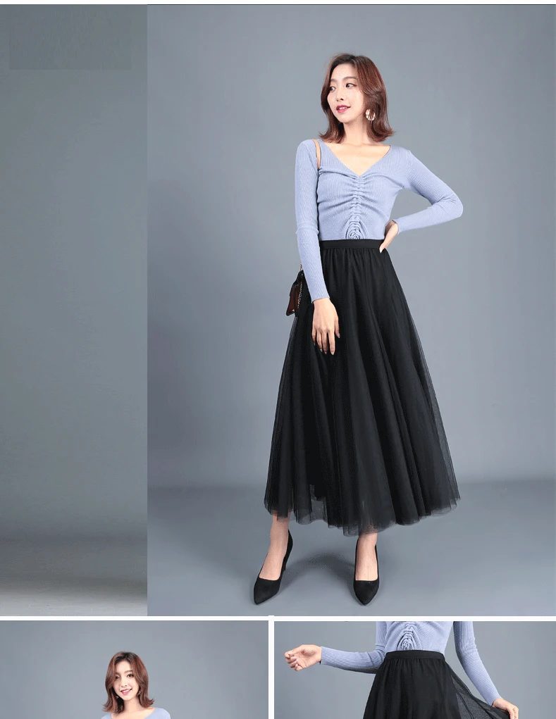 Jielur Skirts Womens Autumn 3 Layers Princess Tulle Mesh Pleated Skirt Saia Female Jupe Summer Tutu Skirts Faldas Mujer Moda
