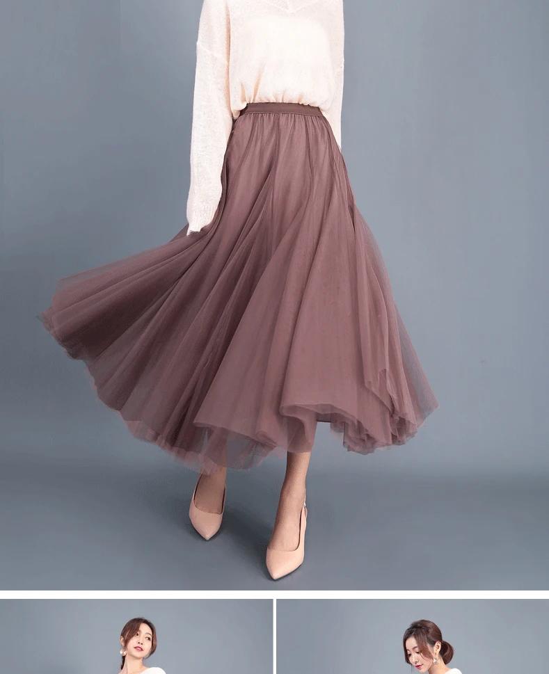 Jielur Skirts Womens Autumn 3 Layers Princess Tulle Mesh Pleated Skirt Saia Female Jupe Summer Tutu Skirts Faldas Mujer Moda