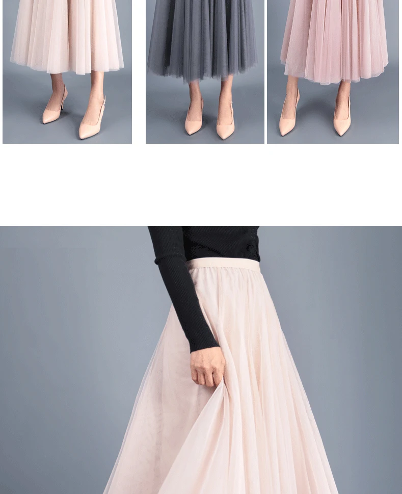 Jielur Skirts Womens Autumn 3 Layers Princess Tulle Mesh Pleated Skirt Saia Female Jupe Summer Tutu Skirts Faldas Mujer Moda