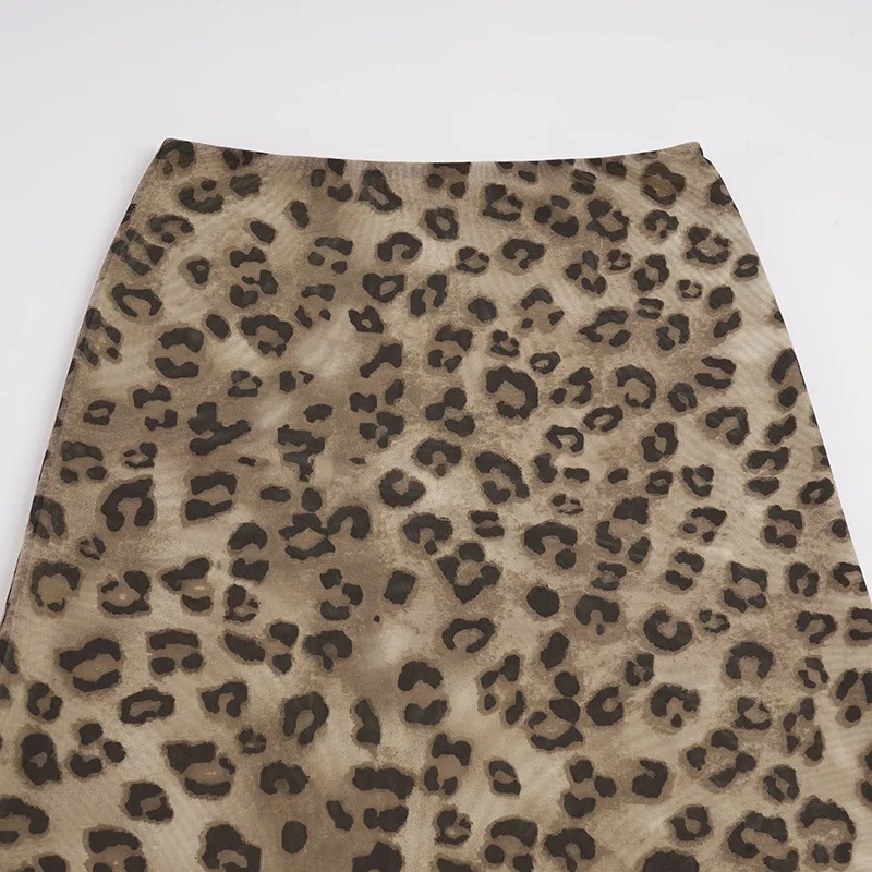 Talenza Summer Leopard Print Midi Skirts Sexy Women's Lace Patchwork Slim Skirts Fashion New Vintage Vacation Clubwear Y2K Skirt