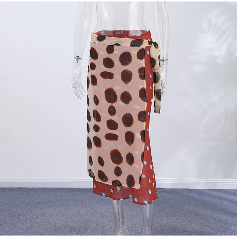 High Waist Wrap Tie Midi Skirt Color Block Abstract Floral Patchwork Print Flowy Satin Skirts 2026 Summer Holiday Boho Chic Wear