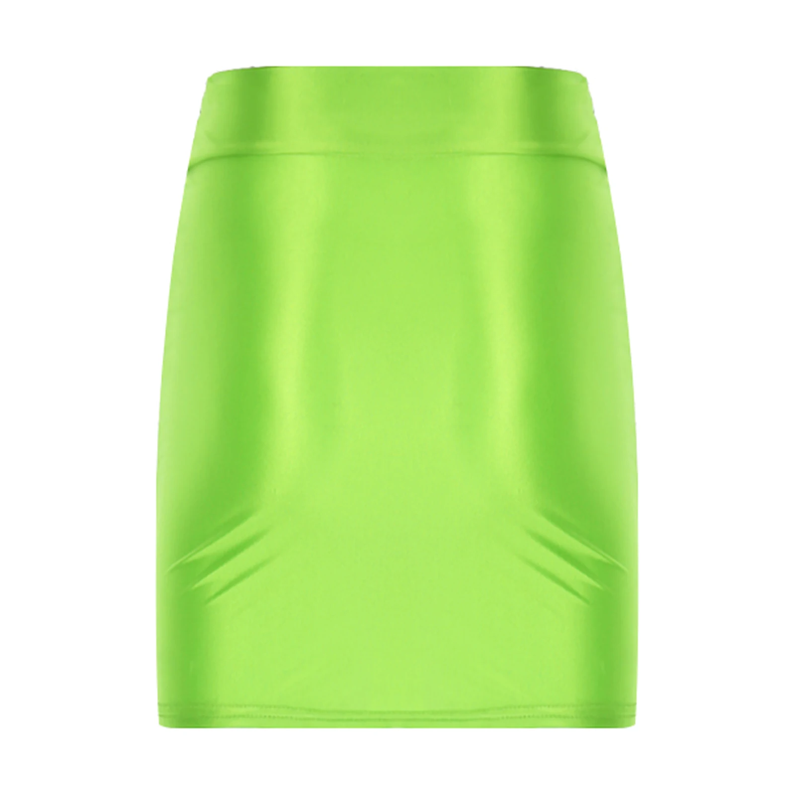 Womens Ladies Pencil Skirt Glossy Rave Party Clubwear Fashion Stretchy Casual Solid Color High Waist Bodycon Mini Skirts