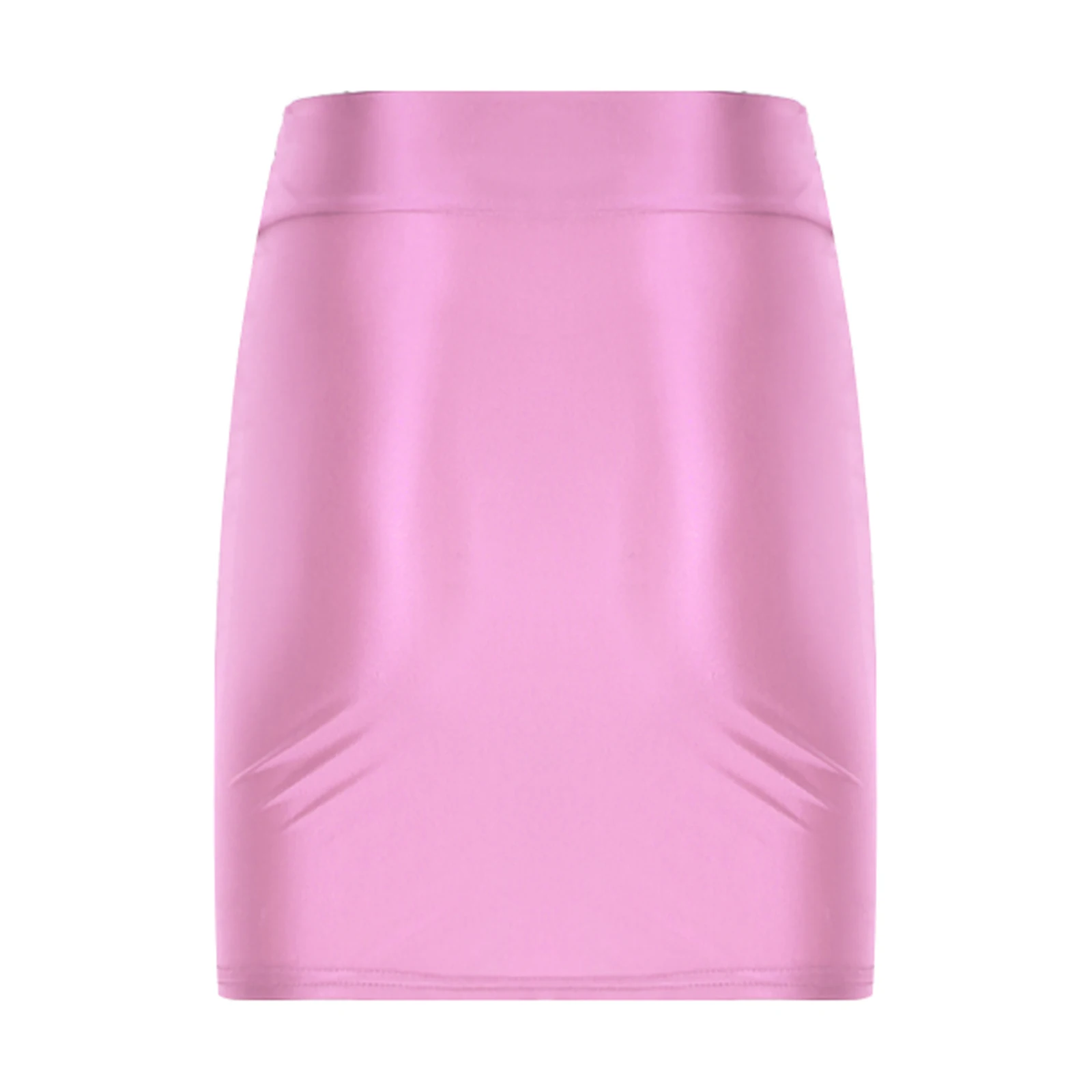 Womens Ladies Pencil Skirt Glossy Rave Party Clubwear Fashion Stretchy Casual Solid Color High Waist Bodycon Mini Skirts