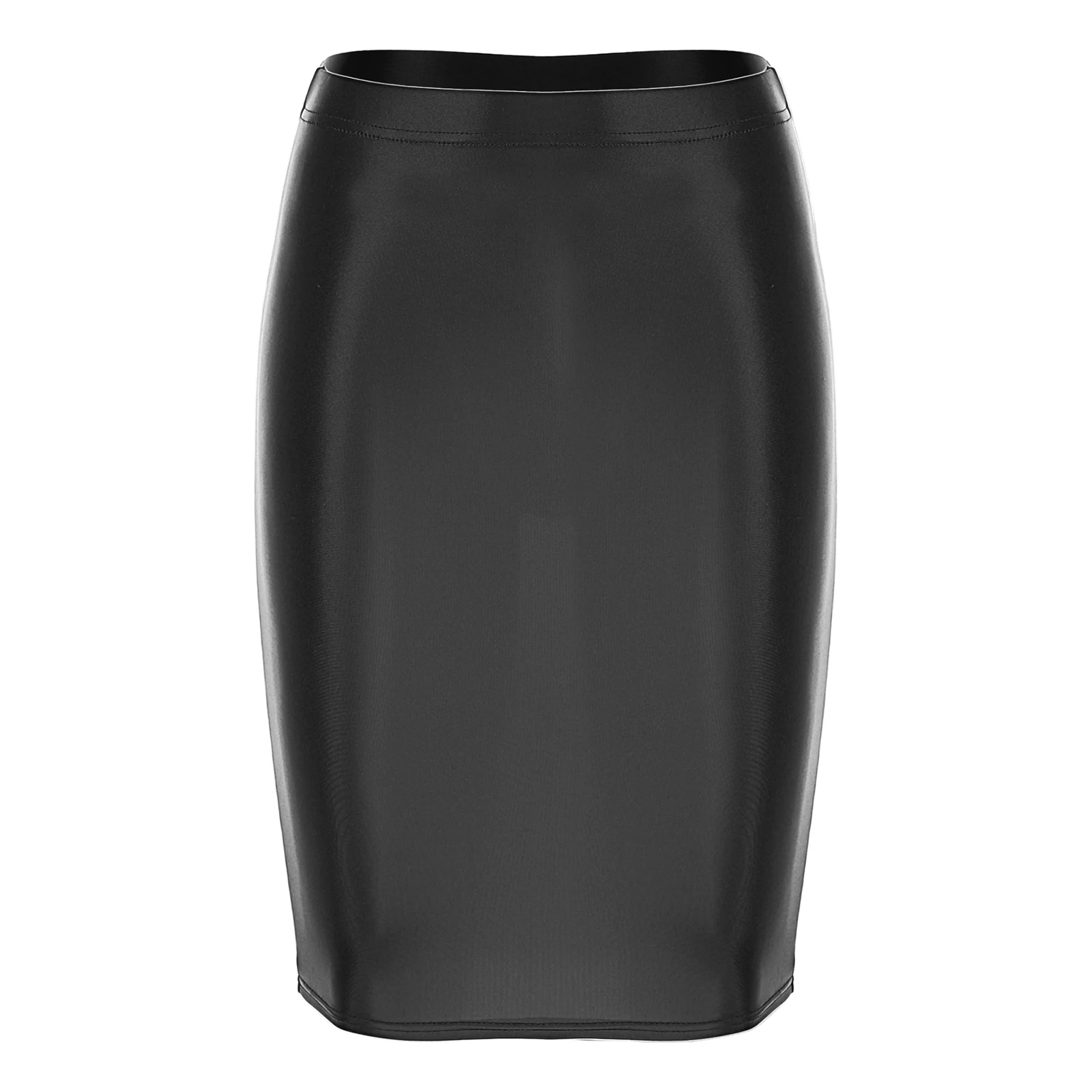 Womens Ladies Pencil Skirt Glossy Rave Party Clubwear Fashion Stretchy Casual Solid Color High Waist Bodycon Mini Skirts