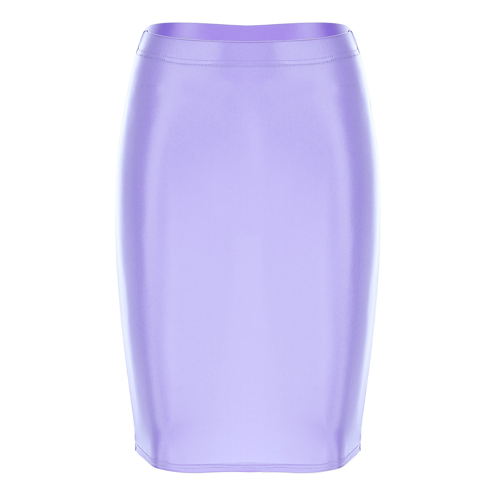Womens Ladies Pencil Skirt Glossy Rave Party Clubwear Fashion Stretchy Casual Solid Color High Waist Bodycon Mini Skirts