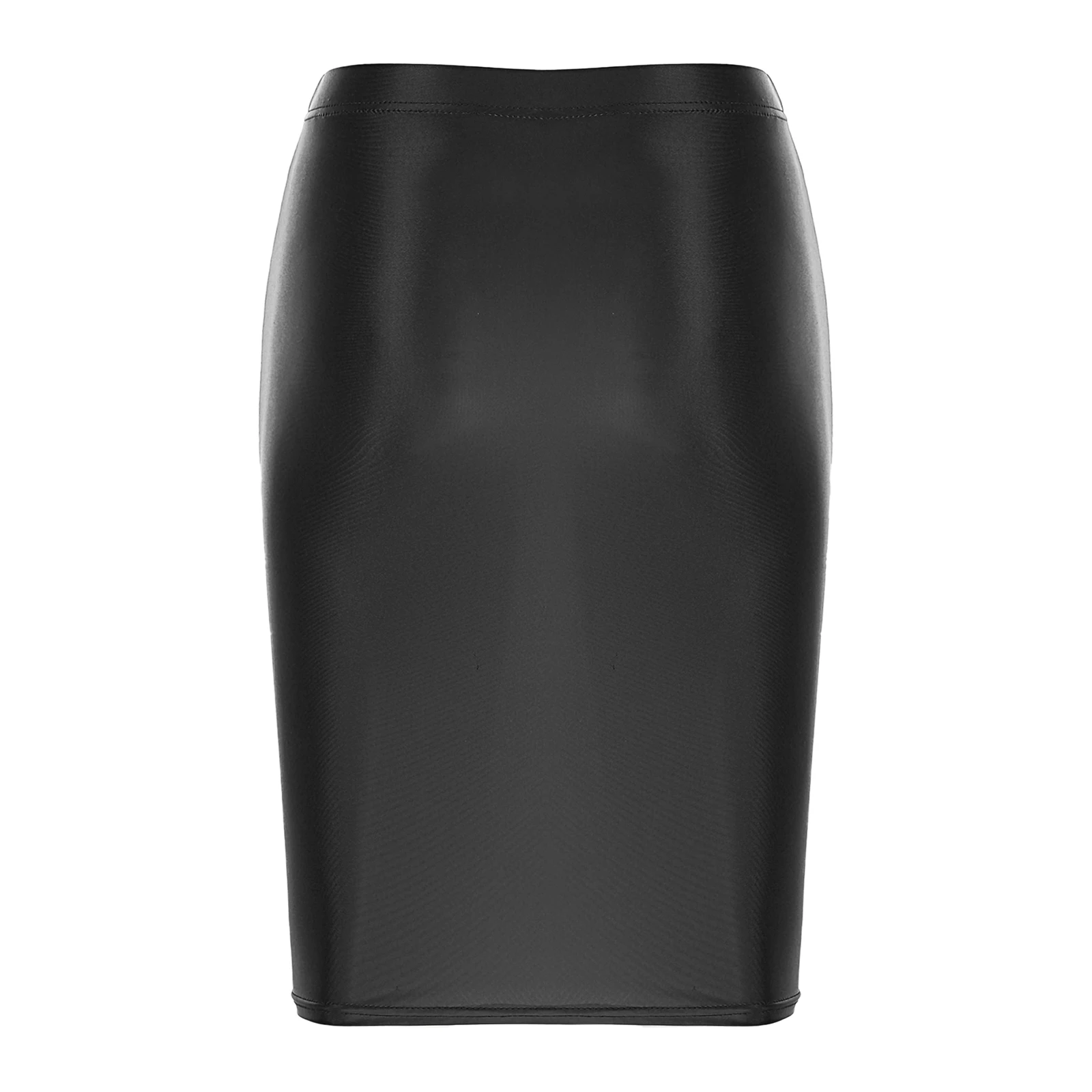 Womens Ladies Pencil Skirt Glossy Rave Party Clubwear Fashion Stretchy Casual Solid Color High Waist Bodycon Mini Skirts