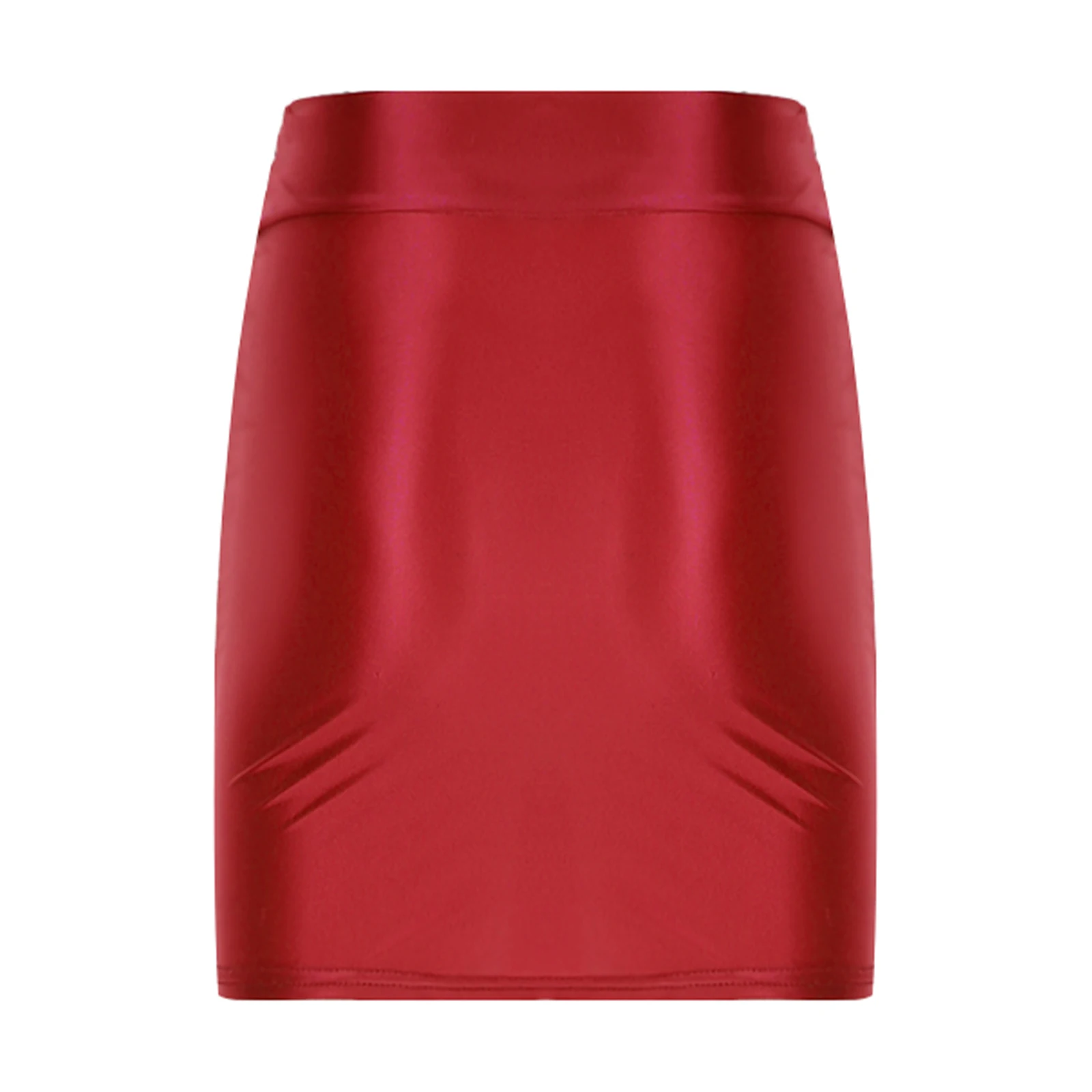 Womens Ladies Pencil Skirt Glossy Rave Party Clubwear Fashion Stretchy Casual Solid Color High Waist Bodycon Mini Skirts
