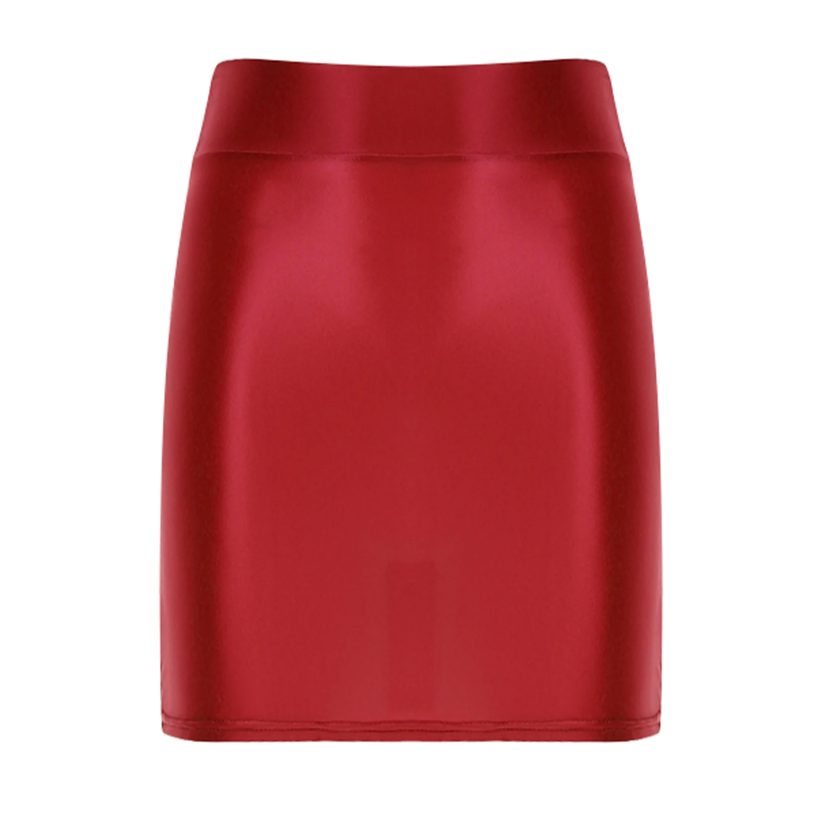 Womens Ladies Pencil Skirt Glossy Rave Party Clubwear Fashion Stretchy Casual Solid Color High Waist Bodycon Mini Skirts