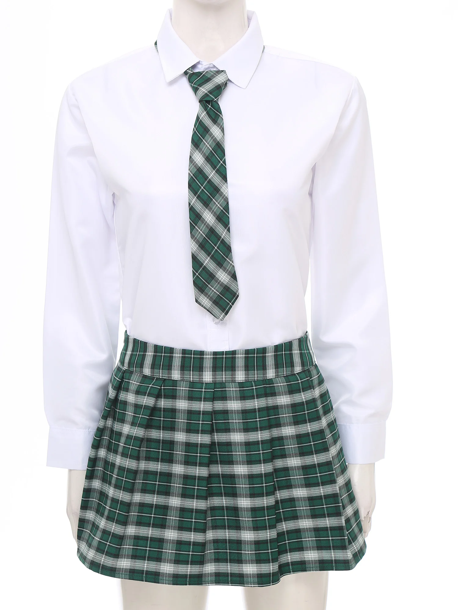 Womens Adult Japanese Schoolgirls Uniform Mini Skirts Cosplay Costume Y2K Clothes Outfit Kawaii Plaid Pleated Skirt with Necktie