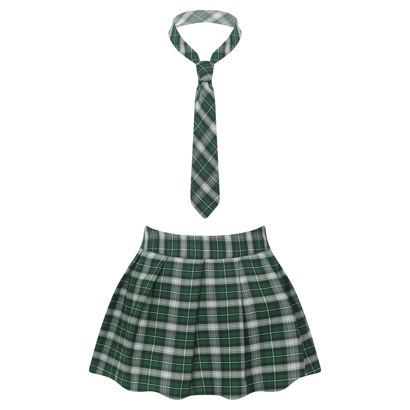 Womens Adult Japanese Schoolgirls Uniform Mini Skirts Cosplay Costume Y2K Clothes Outfit Kawaii Plaid Pleated Skirt with Necktie