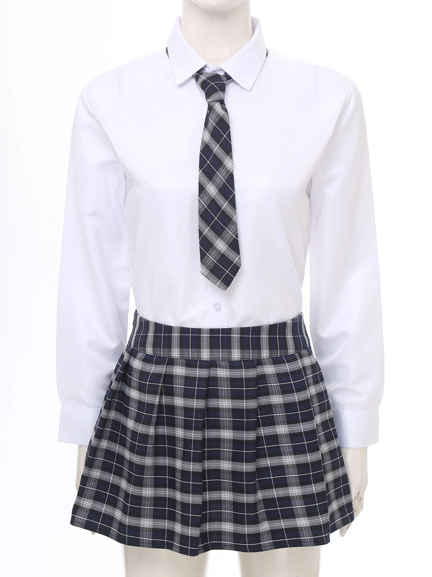 Womens Adult Japanese Schoolgirls Uniform Mini Skirts Cosplay Costume Y2K Clothes Outfit Kawaii Plaid Pleated Skirt with Necktie