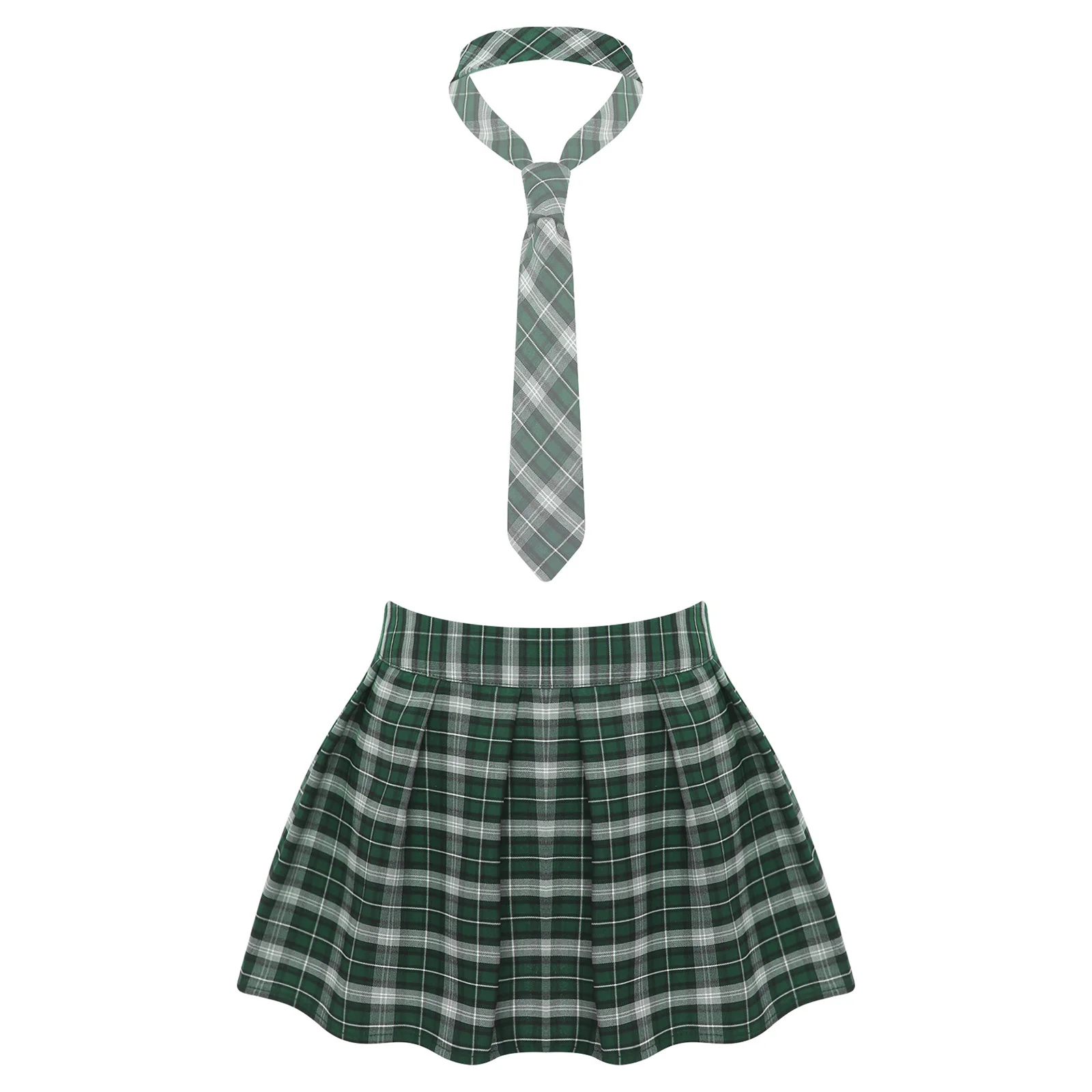Womens Adult Japanese Schoolgirls Uniform Mini Skirts Cosplay Costume Y2K Clothes Outfit Kawaii Plaid Pleated Skirt with Necktie