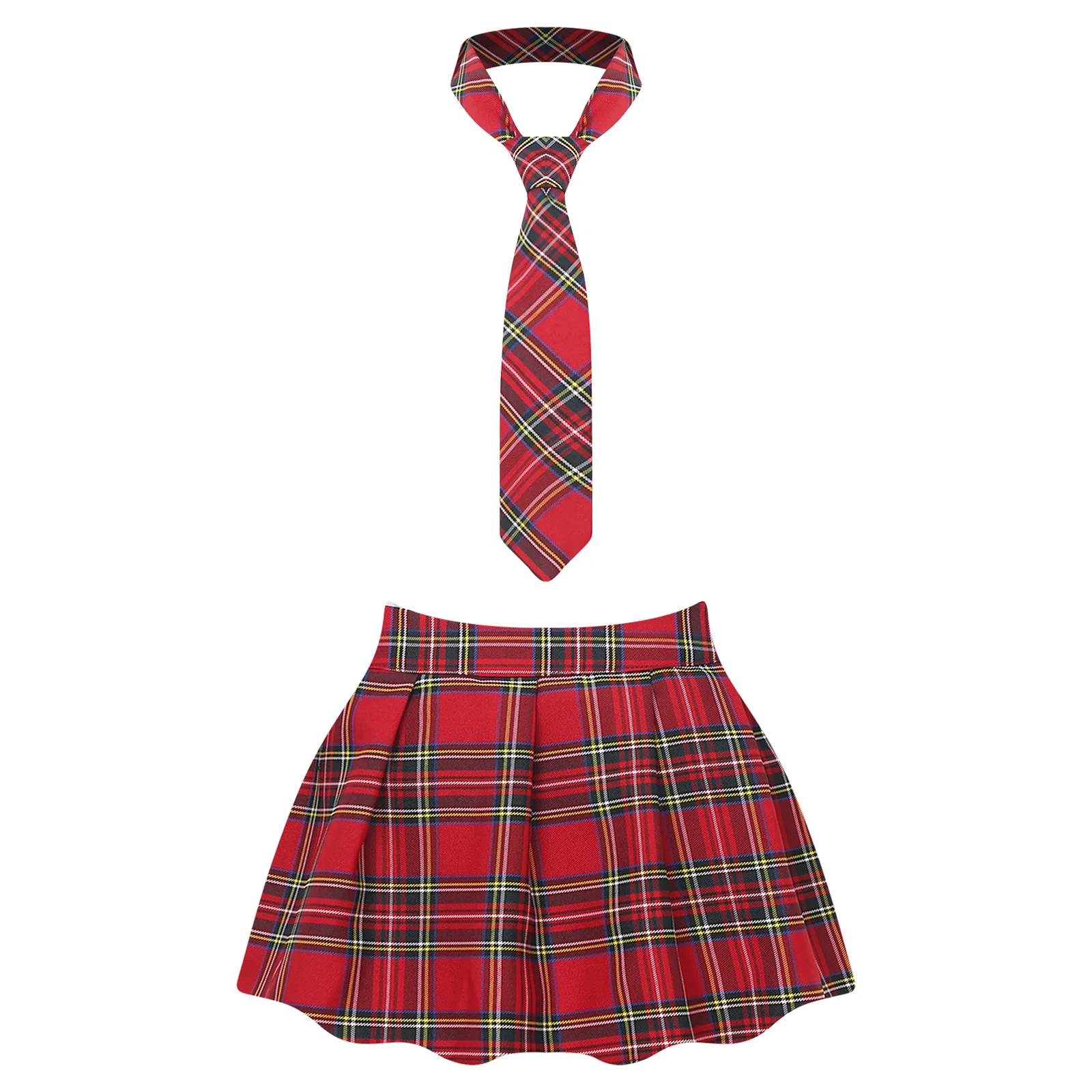 Womens Adult Japanese Schoolgirls Uniform Mini Skirts Cosplay Costume Y2K Clothes Outfit Kawaii Plaid Pleated Skirt with Necktie