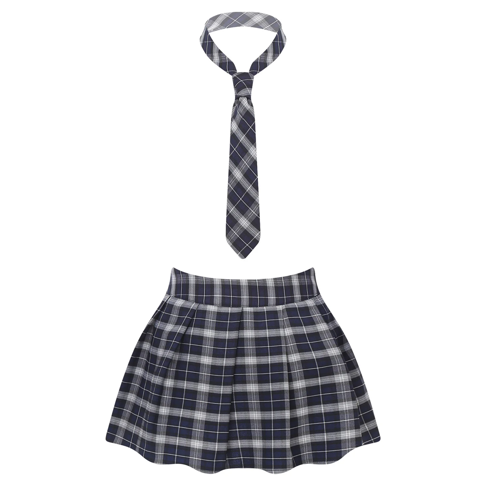 Womens Adult Japanese Schoolgirls Uniform Mini Skirts Cosplay Costume Y2K Clothes Outfit Kawaii Plaid Pleated Skirt with Necktie