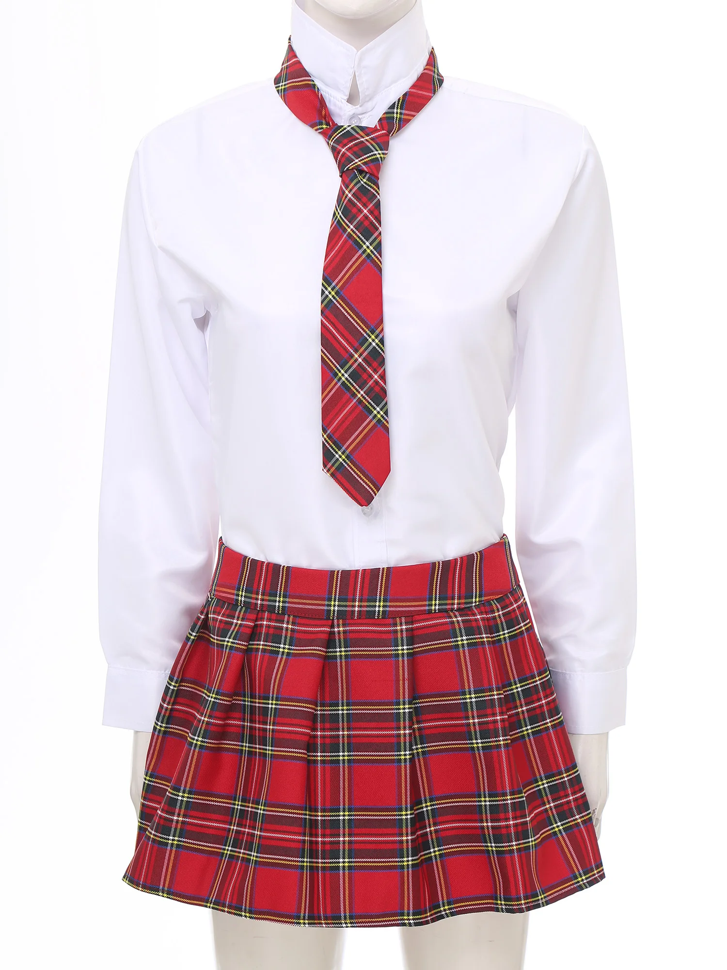 Womens Adult Japanese Schoolgirls Uniform Mini Skirts Cosplay Costume Y2K Clothes Outfit Kawaii Plaid Pleated Skirt with Necktie