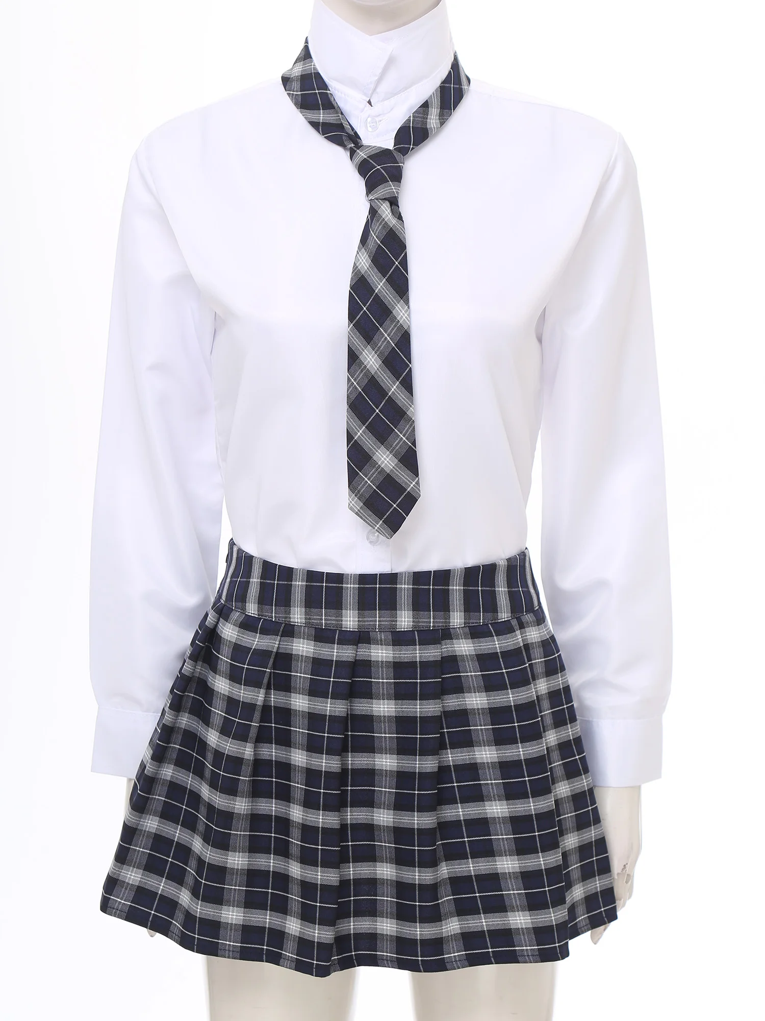 Womens Adult Japanese Schoolgirls Uniform Mini Skirts Cosplay Costume Y2K Clothes Outfit Kawaii Plaid Pleated Skirt with Necktie