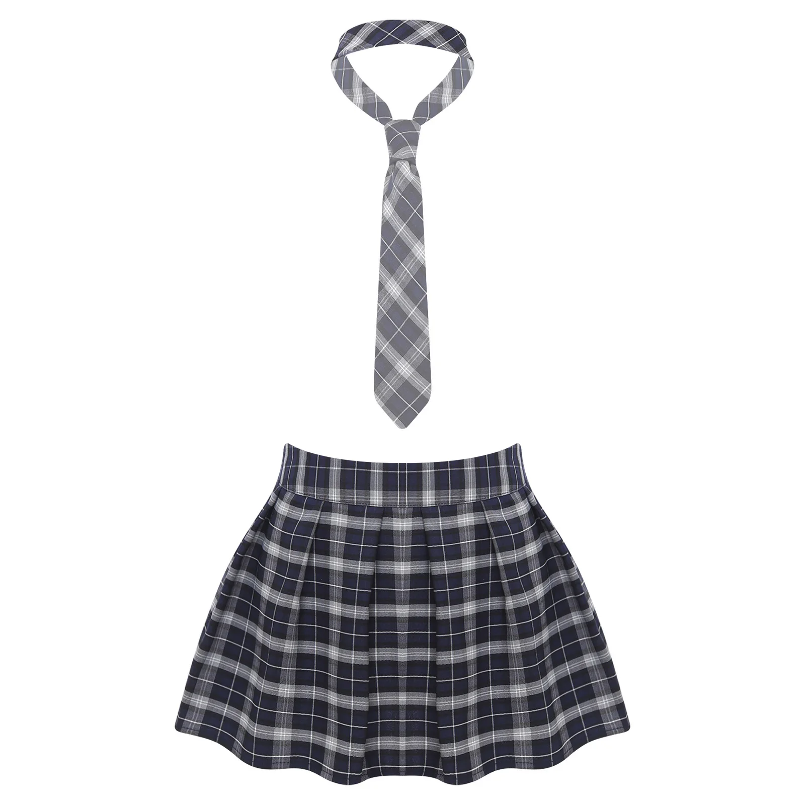 Womens Adult Japanese Schoolgirls Uniform Mini Skirts Cosplay Costume Y2K Clothes Outfit Kawaii Plaid Pleated Skirt with Necktie