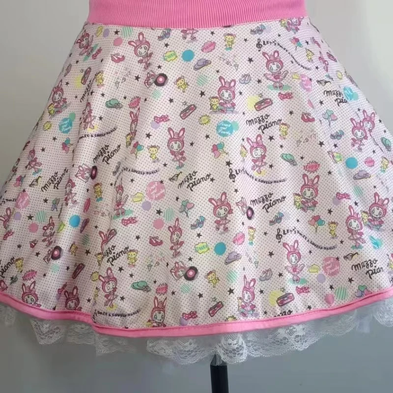 Japanese Mini Skirt Women Sweet Kawaii Cartoon Anime Print Lolita Skirt Cute A-line Lace Patchwork Skirts Y2k Harajuku Clothes