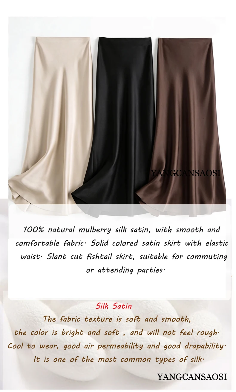 2026 Women's Early Spring New Heavy 100% Natural Mulberry Silk Satin Solid Slant Cutting Slimming Bag Hip Fishtail Skirt