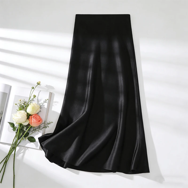 2026 Women's Early Spring New Heavy 100% Natural Mulberry Silk Satin Solid Slant Cutting Slimming Bag Hip Fishtail Skirt