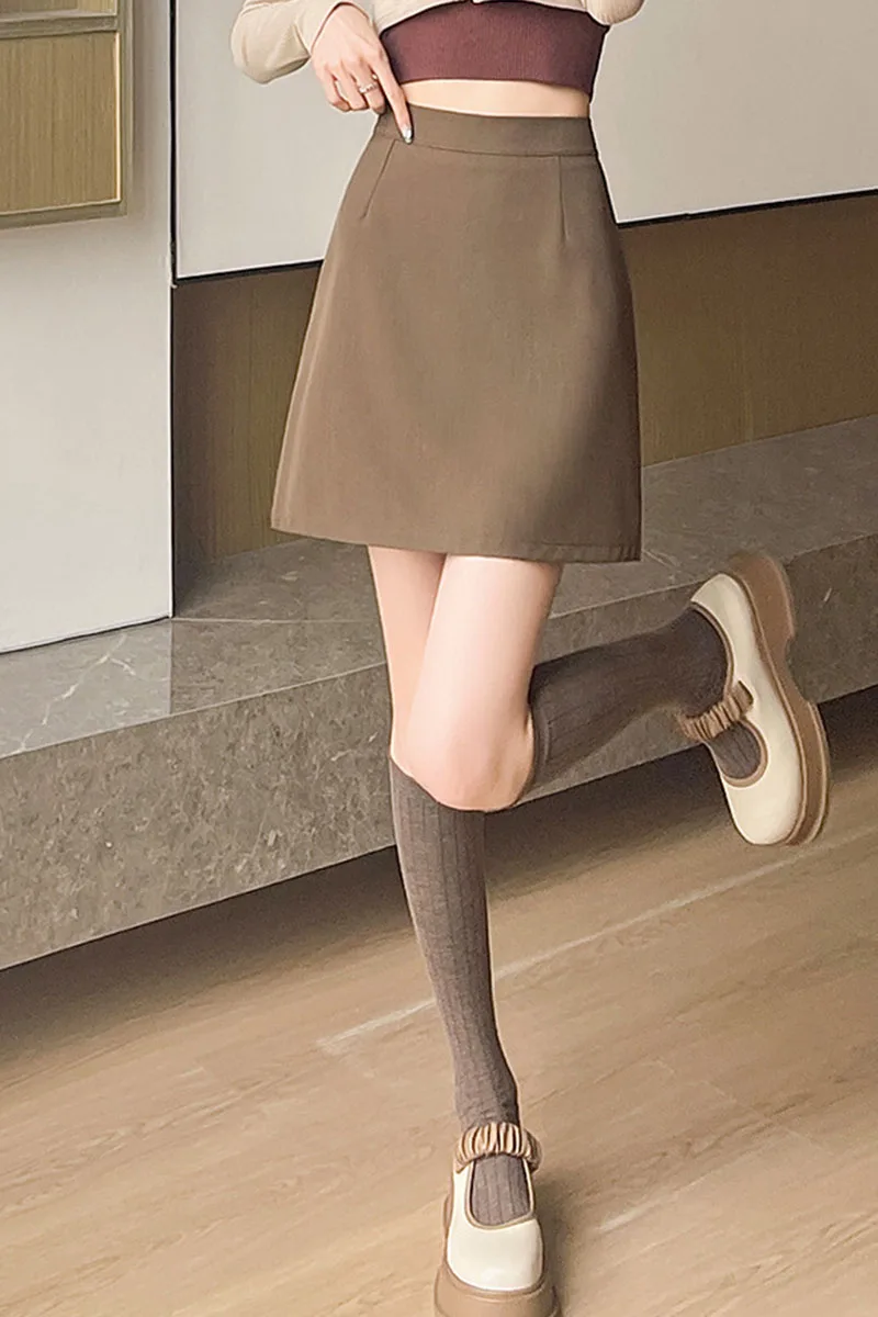 Korean Fashion Office Ladies Pencil Skirts Streetwear High Waist Zip Mini Skirt Woman Autumn New Solid All-Match Bodycon Skirt