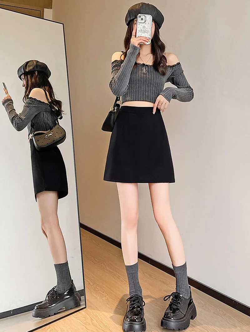 Korean Fashion Office Ladies Pencil Skirts Streetwear High Waist Zip Mini Skirt Woman Autumn New Solid All-Match Bodycon Skirt