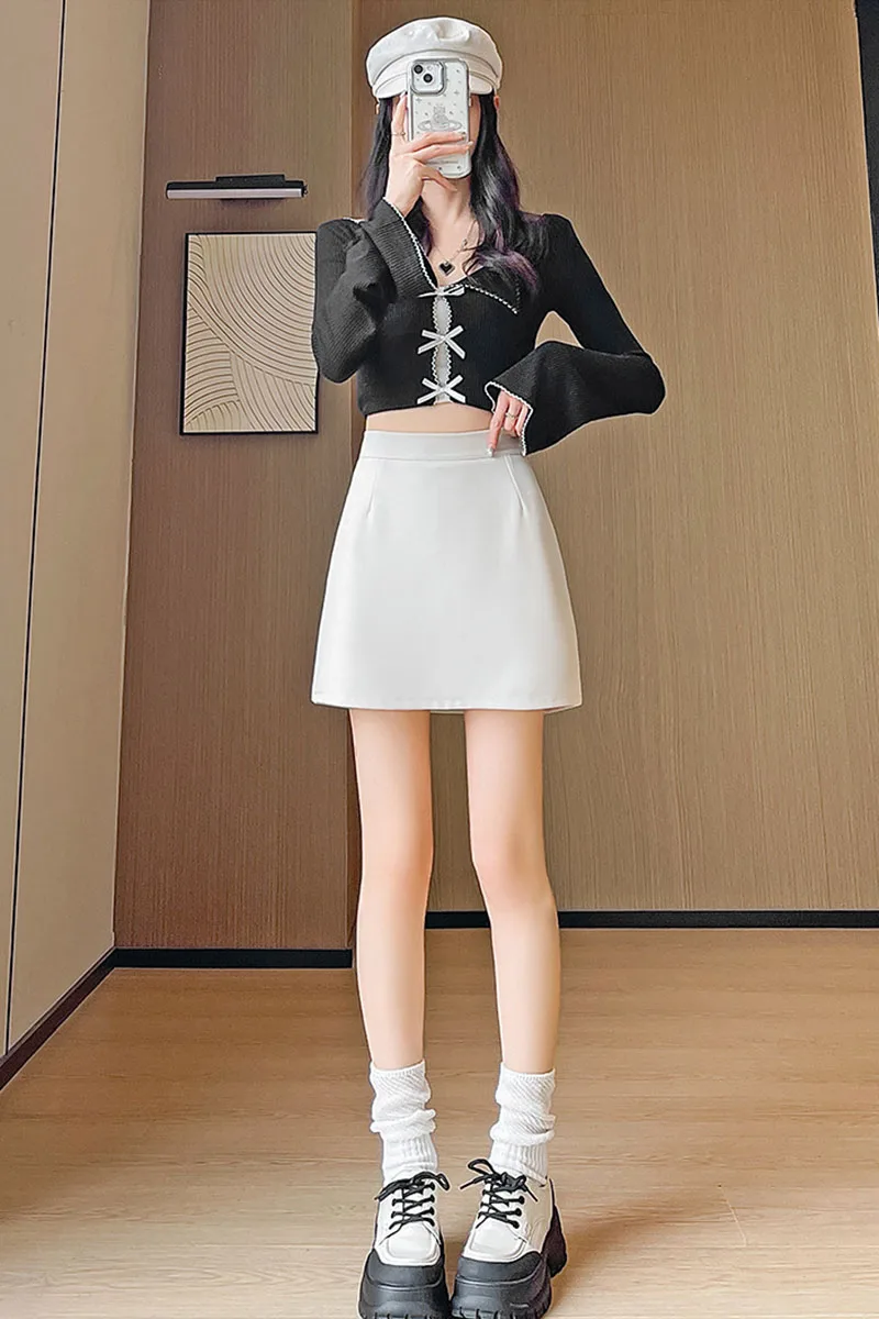 Korean Fashion Office Ladies Pencil Skirts Streetwear High Waist Zip Mini Skirt Woman Autumn New Solid All-Match Bodycon Skirt